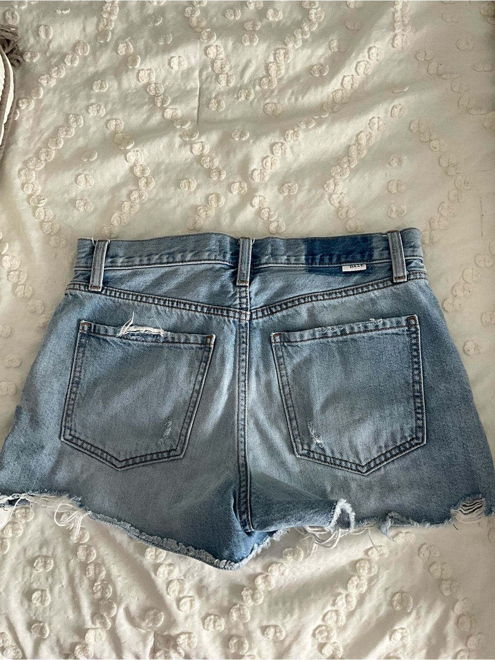 High-Rise Light Blue Distressed Denim Shorts